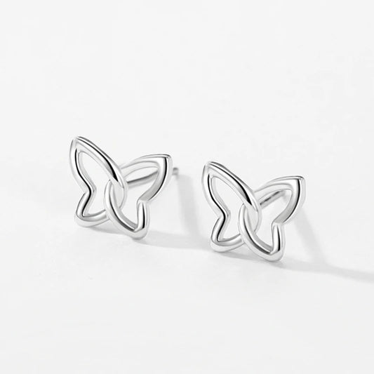 925 Sterling Silver Hollow Butterfly Stud Earrings