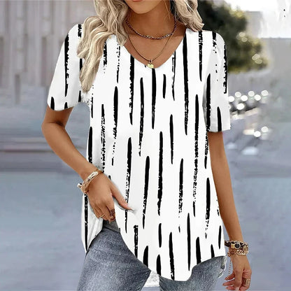 3d Flower Print Kawaii V-Neck