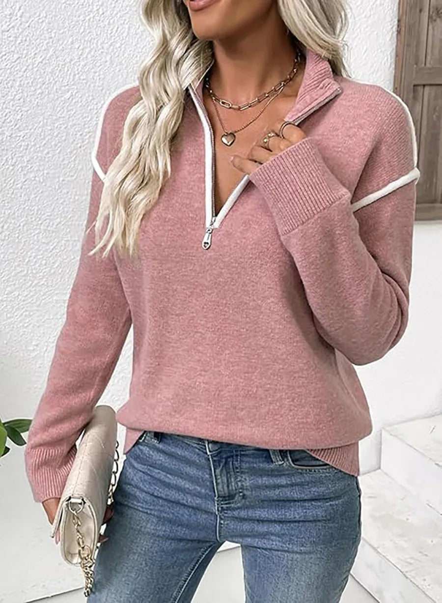 Half Zip Stand Collar Knit Sweater