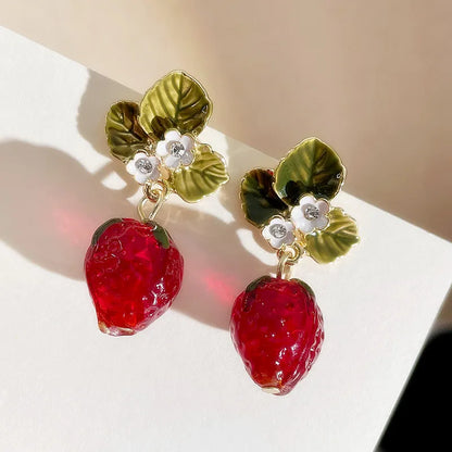 Strawberry Flower Drop Earrings