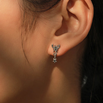 925 Sterling Silver Black Zirconia Scorpion Stud Earrings