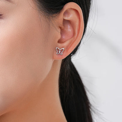 925 Sterling Silver Hollow Butterfly Stud Earrings