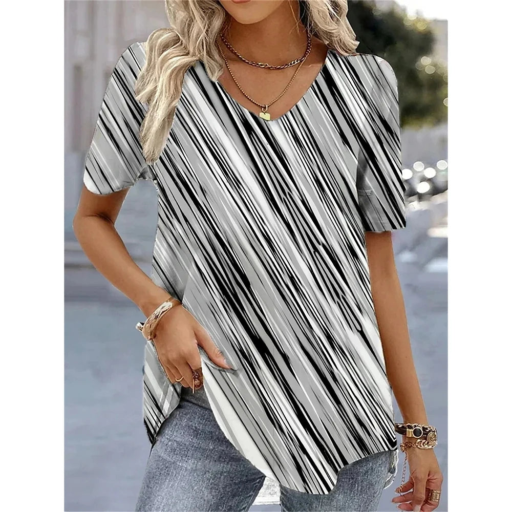 3d Flower Print Kawaii V-Neck