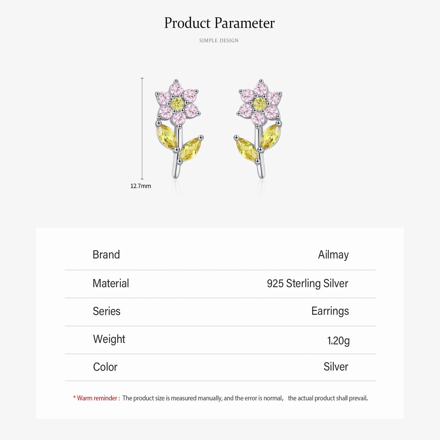 925 Sterling Silver  Cute Flower Rainbow Zircon Stud Earrings