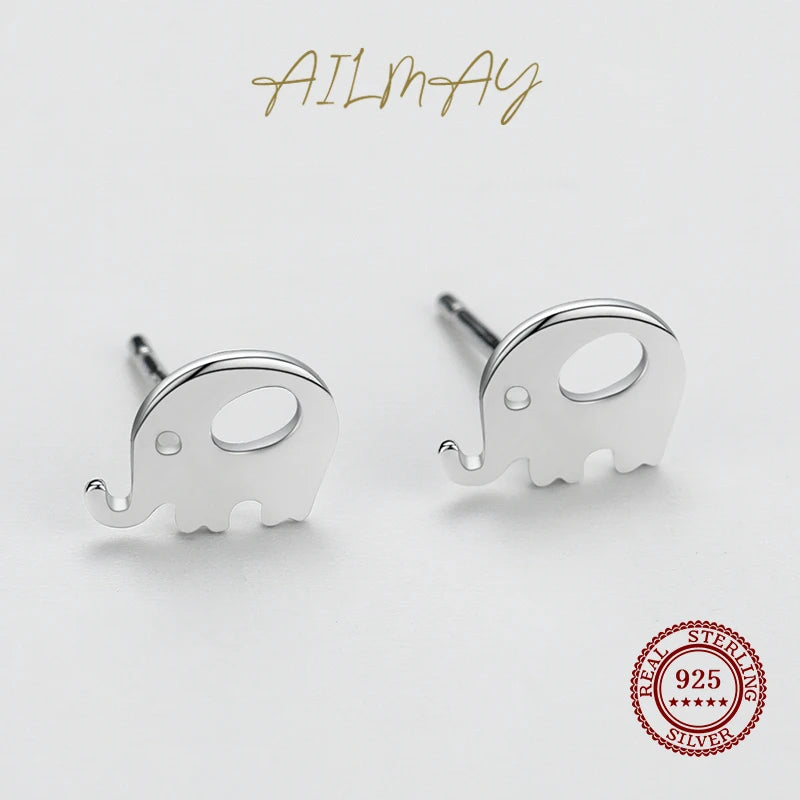 925 Sterling Silver Simple Elephant Small Stud Earrings