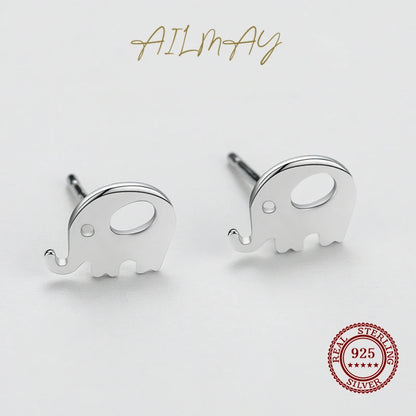 925 Sterling Silver Simple Elephant Small Stud Earrings