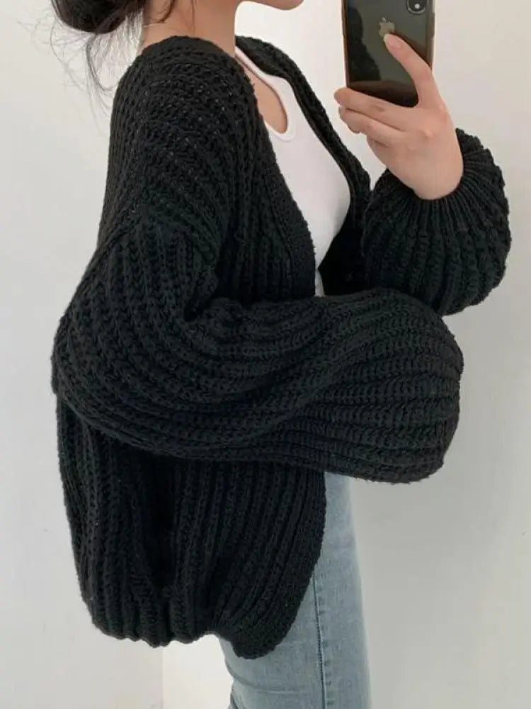 Vintage Puff Sleeve Knit Cardigan Sweater