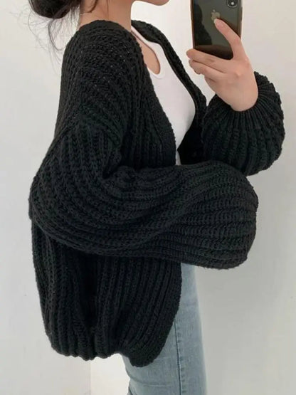Vintage Puff Sleeve Knit Cardigan Sweater