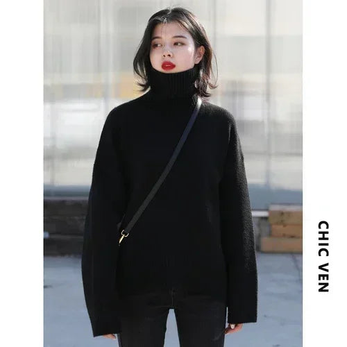 Loose Turtleneck Knit Sweater