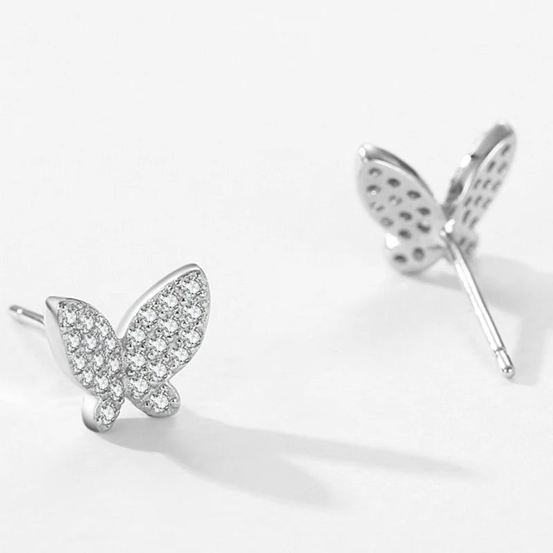 925 Sterling Silver Zirconia Charm Butterfly Stud Earrings