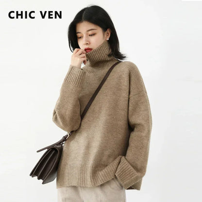 Loose Turtleneck Knit Sweater