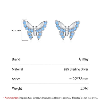 925 Sterling Silver Blue Zirconia Butterfly Stud Earrings