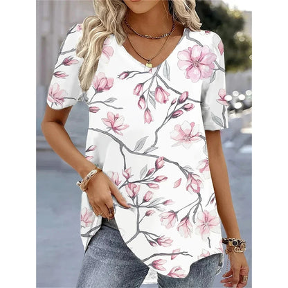 3d Flower Print Kawaii V-Neck