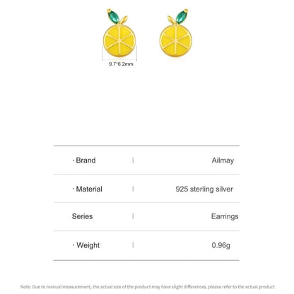 925 Sterling Silver Cute Lemon Enamel Zirconia Stud Earrings