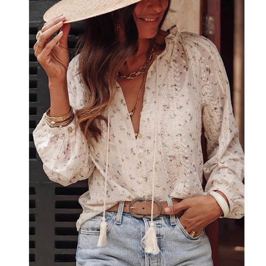 Lightweight Long Sleeve Bohemia  Lace Blouse