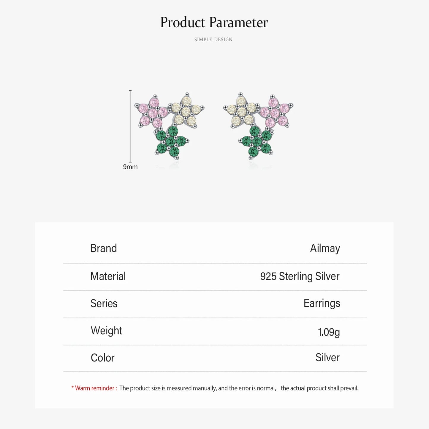 925 Sterling Silver Multi-Color Cubic Zirconia Flower Stud Earrings
