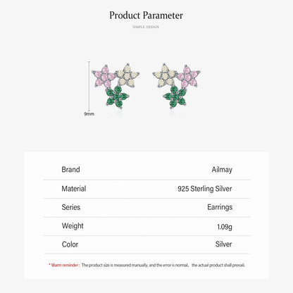 925 Sterling Silver Multi-Color Cubic Zirconia Flower Stud Earrings