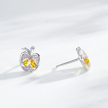 925 Sterling Silver Apple Rainbow Zirconia Stud Earrings