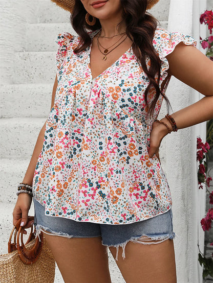 Floral Print Ruffle Sleeve Blouse