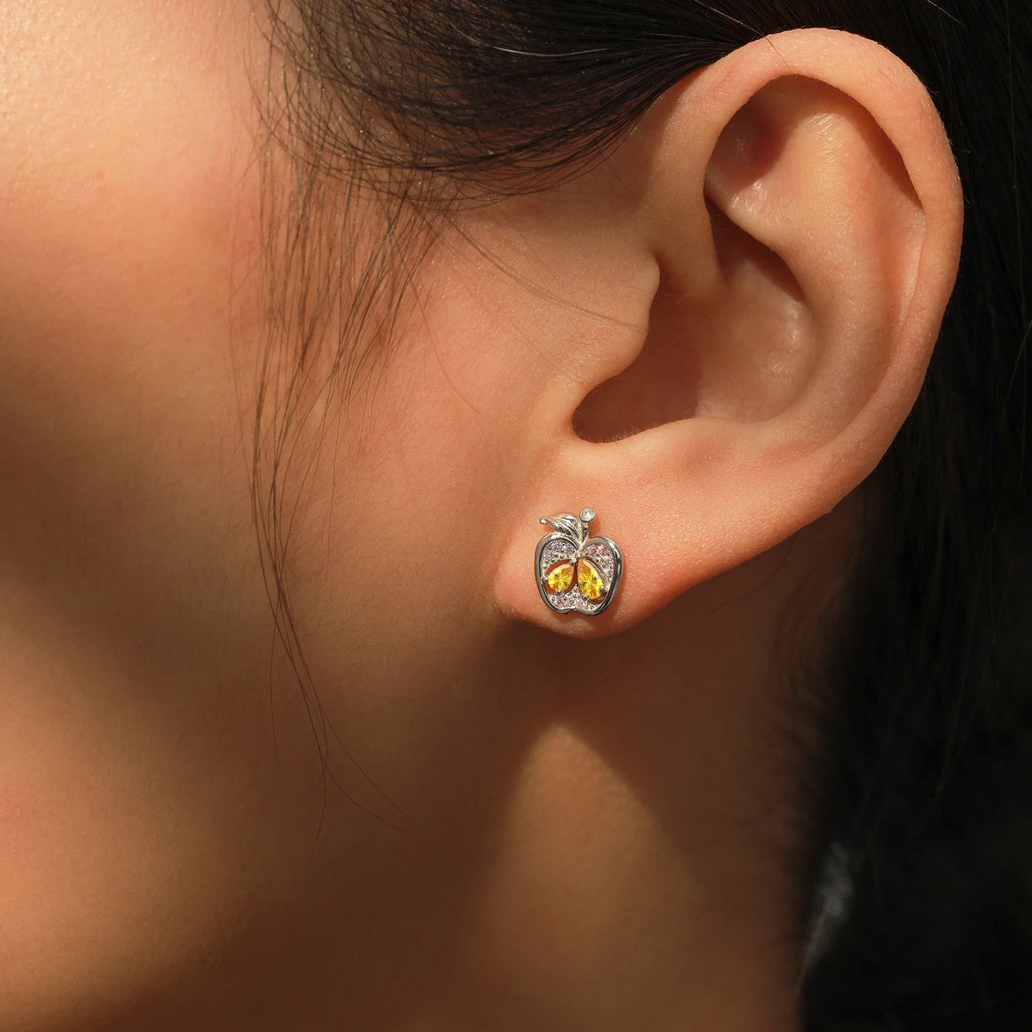925 Sterling Silver Apple Rainbow Zirconia Stud Earrings