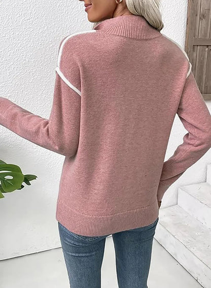 Half Zip Stand Collar Knit Sweater