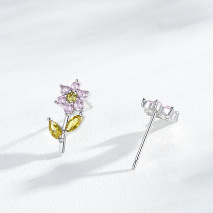 925 Sterling Silver  Cute Flower Rainbow Zircon Stud Earrings