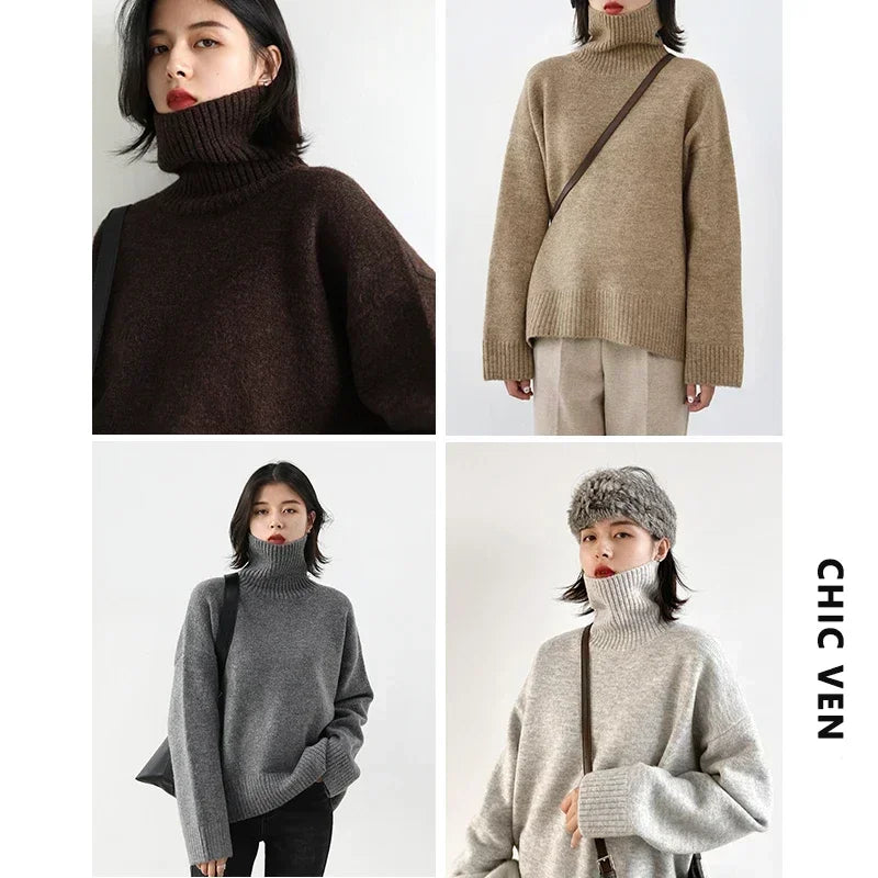 Loose Turtleneck Knit Sweater