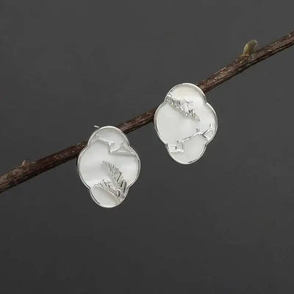 925 Silver White Mother of Pearl Banana Leaf Earrings