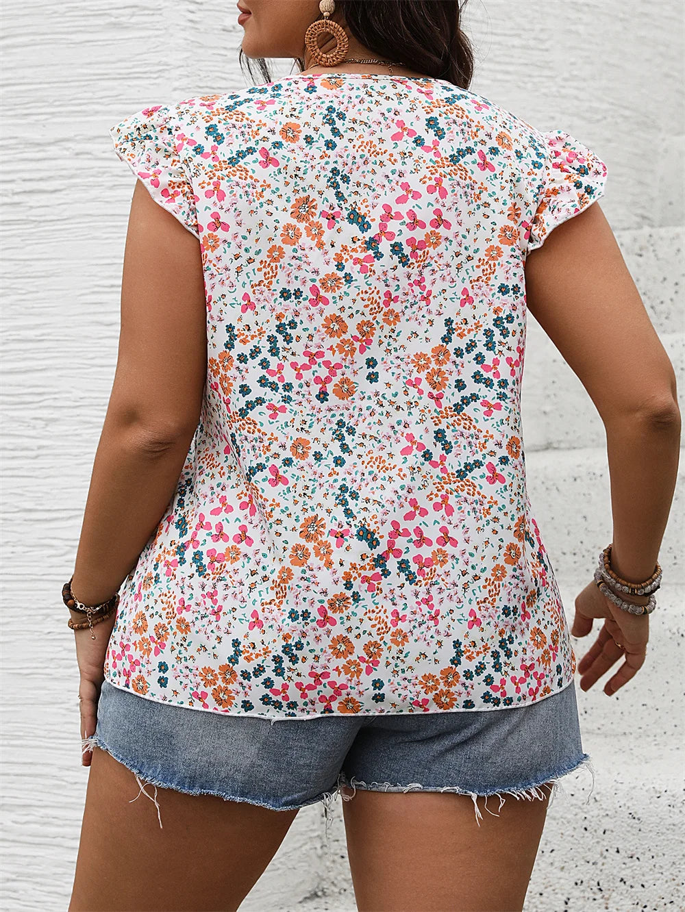 Floral Print Ruffle Sleeve Blouse