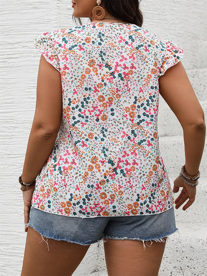 Floral Print Ruffle Sleeve Blouse