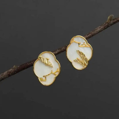 925 Silver White Mother of Pearl Banana Leaf Earrings