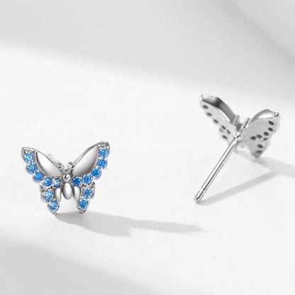 925 Sterling Silver Blue Zirconia Butterfly Stud Earrings