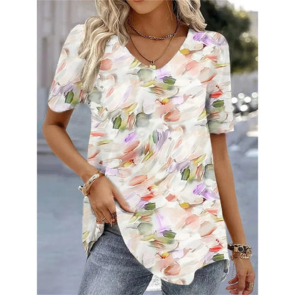 3d Flower Print Kawaii V-Neck