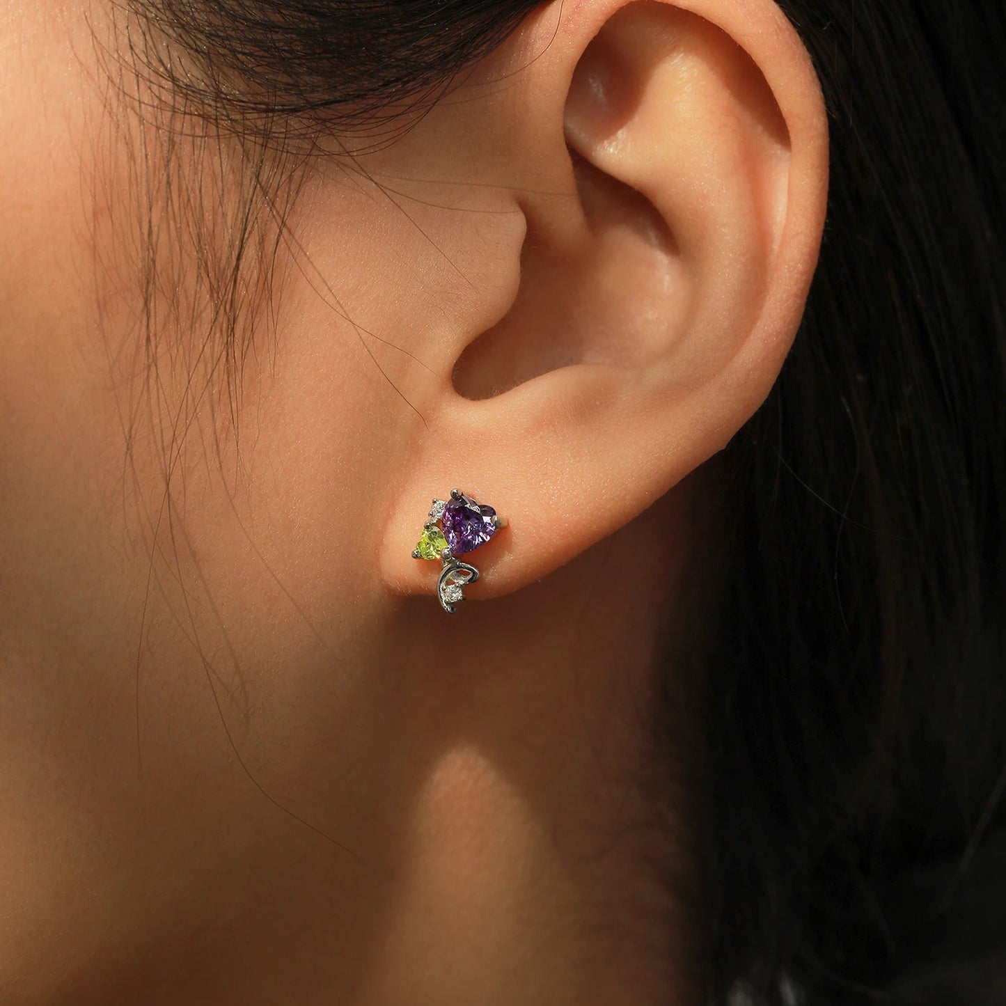 925 Sterling Silver CZ Hearts Stud Earrings