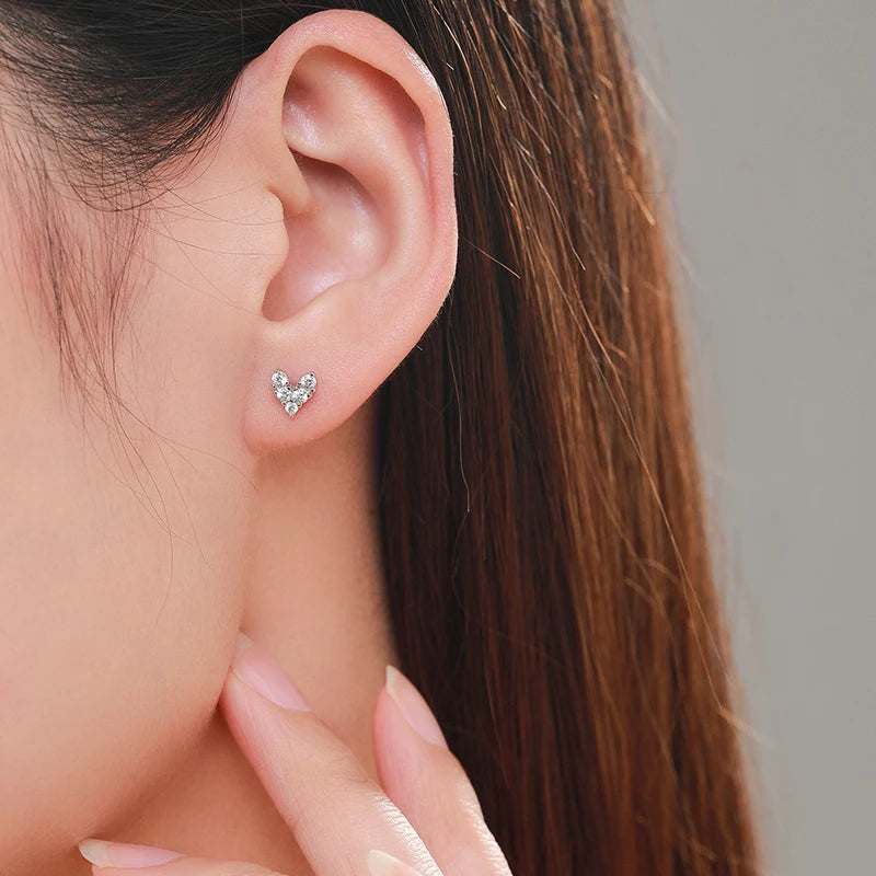 925 Sterling Silver Hearts Sparkling CZ Stud Earrings