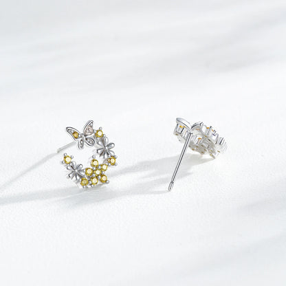 925 Sterling Silver Yellow Zirconia Butterfly Flower Stud Earrings