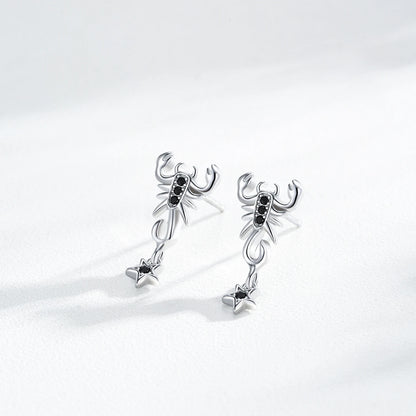 925 Sterling Silver Black Zirconia Scorpion Stud Earrings
