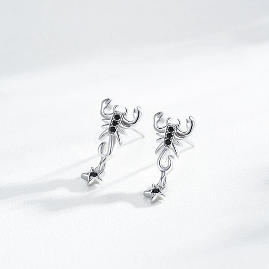 925 Sterling Silver Black Zirconia Scorpion Stud Earrings