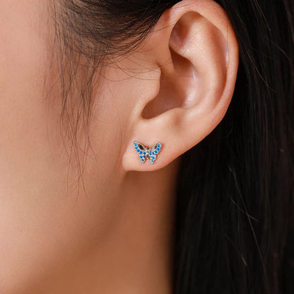 925 Sterling Silver Blue Zirconia Butterfly Stud Earrings