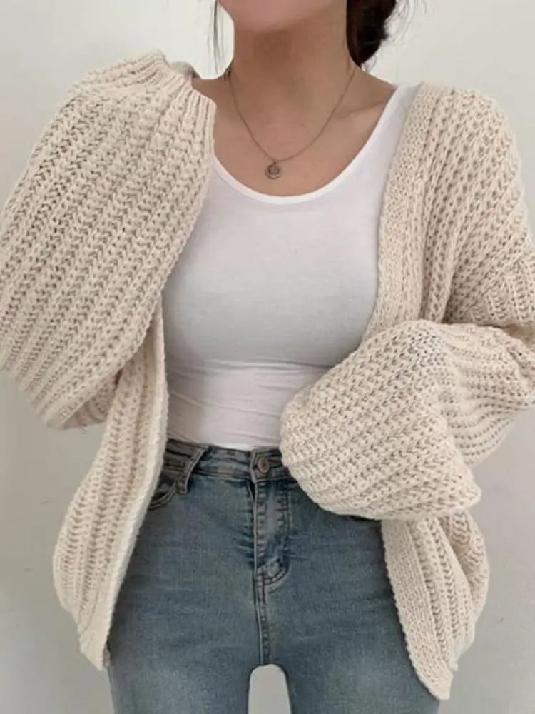 Vintage Puff Sleeve Knit Cardigan Sweater