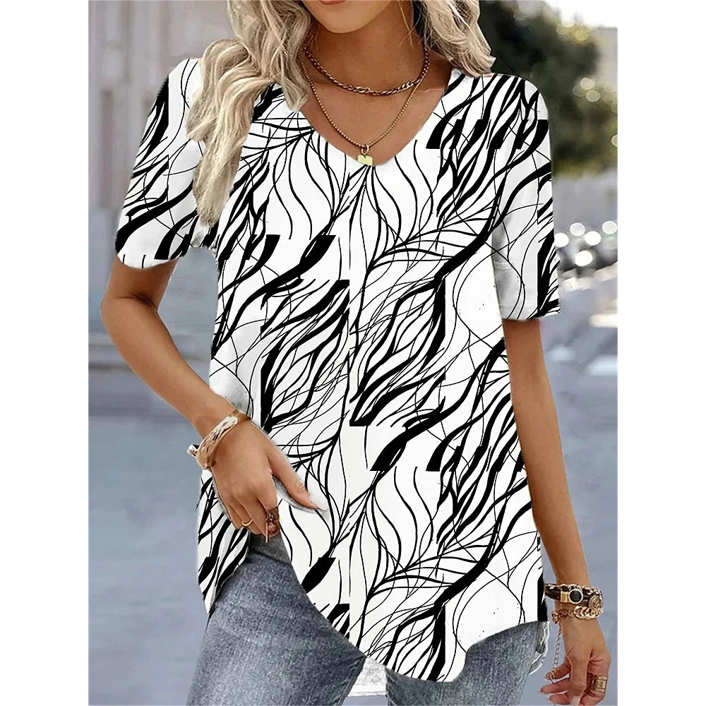 3d Flower Print Kawaii V-Neck