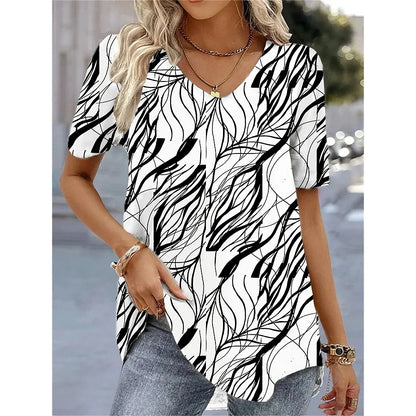 3d Flower Print Kawaii V-Neck