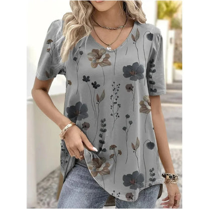 3d Flower Print Kawaii V-Neck