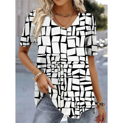 3d Flower Print Kawaii V-Neck