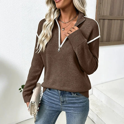 Half Zip Stand Collar Knit Sweater