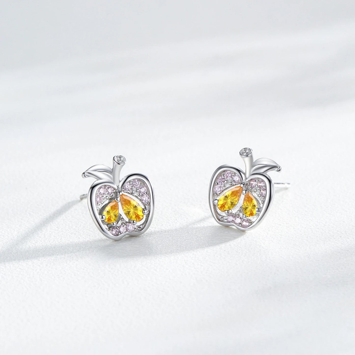 925 Sterling Silver Apple Rainbow Zirconia Stud Earrings