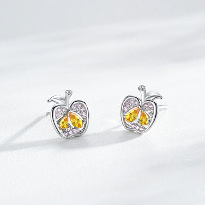 925 Sterling Silver Apple Rainbow Zirconia Stud Earrings