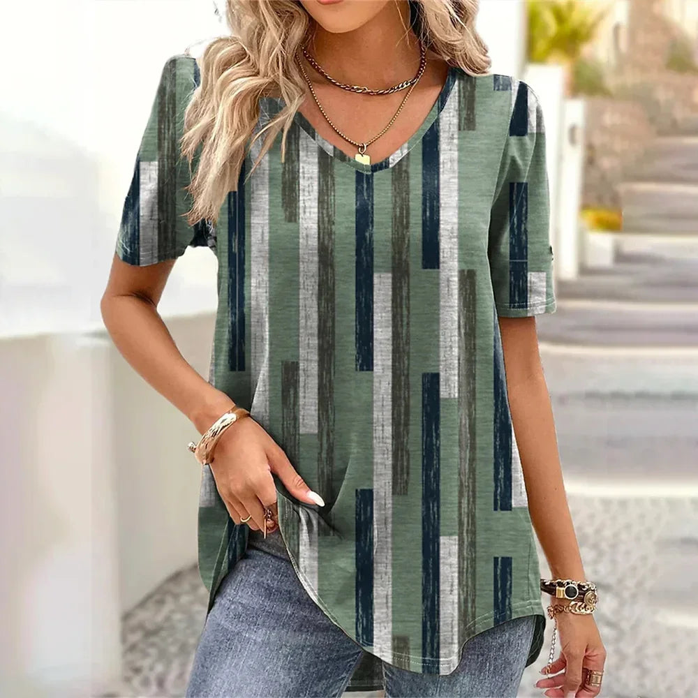 3d Flower Print Kawaii V-Neck