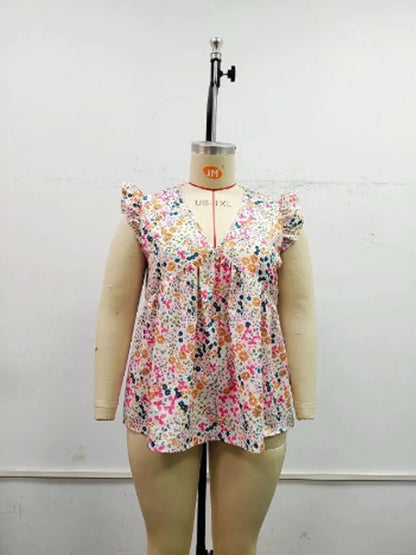 Floral Print Ruffle Sleeve Blouse