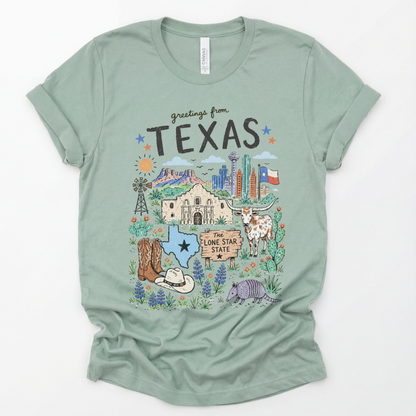 Greetings from Texas - Bella Canvas Super Soft Straight Cut T shirt